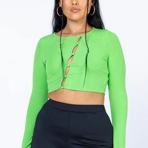 Princess Polly Astrid Long Sleeve Top Green NWT